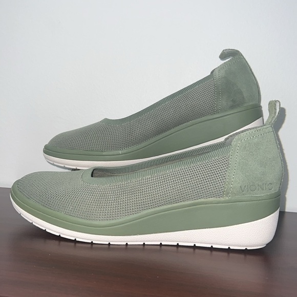 Vionic Jacey Knit Army Green Suede Trim Slip On Loafers - Picture 8 of 14